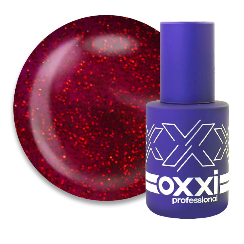 Гель-лак Oxxi Professional 219 червоно-бордовий з блискітками. 10 мл
