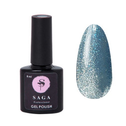 Гель-лак Saga Professional Cat Shine 06. сяючий блакитний з сріблясто-кришталевим полиском. 8 мл