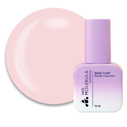 База камуфлююча для гель-лаку Nails Molekula Base Coat Rubber Nude Pastel. молочний рожевий. 12 мл