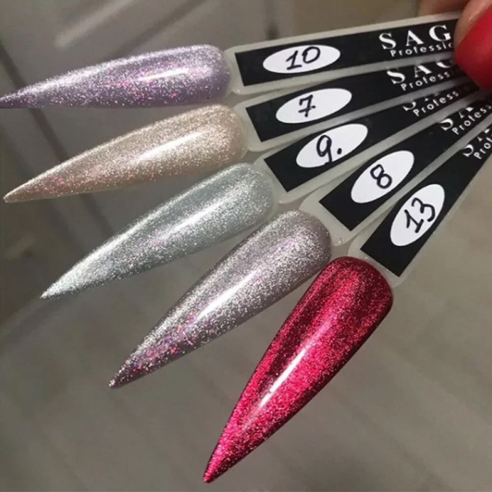Гель-лак Saga Professional Cat Shine 13 малиновый с серебристо-хрустальным бликом. 9 мл