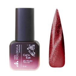 Гель-лак Nails Molekula 9D Quartz Cats Eye 912 малиново-бордовый. с малиново-серебристым кварцевым бликом. 6 мл