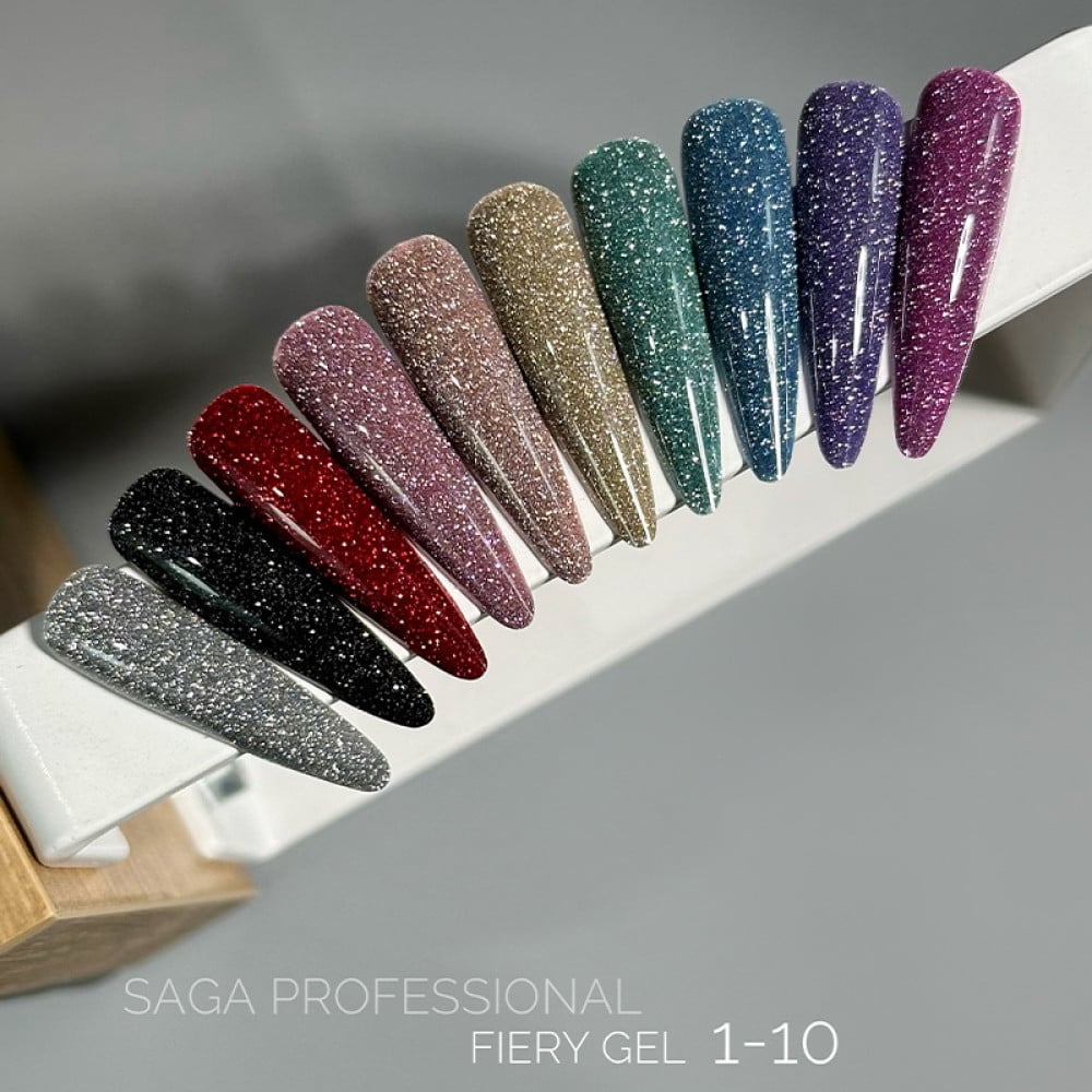 Гель-лак Saga Professional Fiery Gel 05 какао зі світловідбиваючими шимерами та дрібними блискітками 10 мл