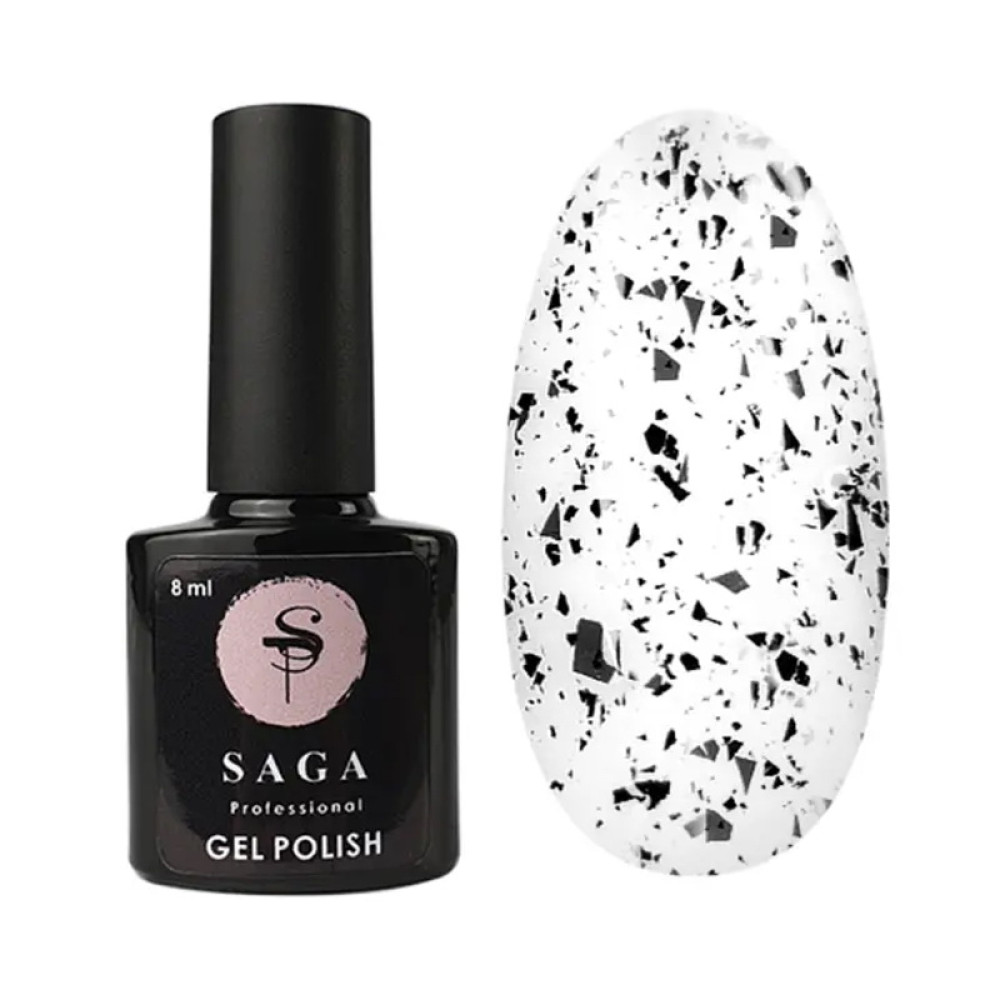 Топ для гель-лаку без липкого шару Saga Professional Top 05 з чорними пластівцями. 8 мл