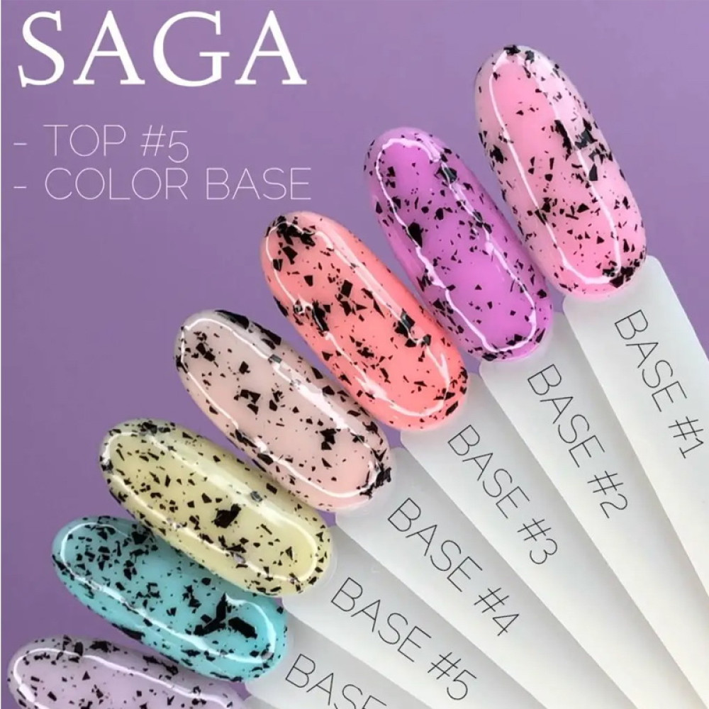 Топ для гель-лаку без липкого шару Saga Professional Top 05 з чорними пластівцями. 8 мл