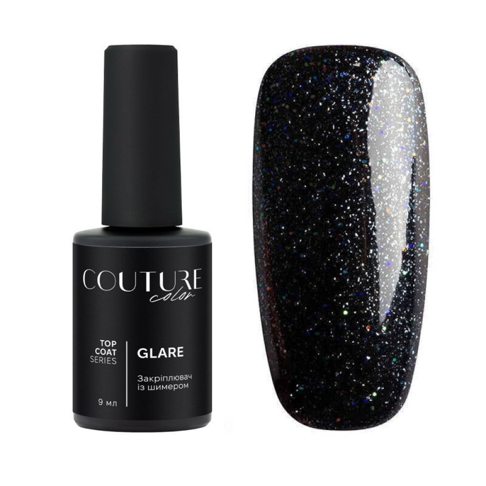 Топ для гель-лаку без липкого шару Couture Color Glare Top Coat 01 із сріблясто-переливчастими шимерами 9 мл