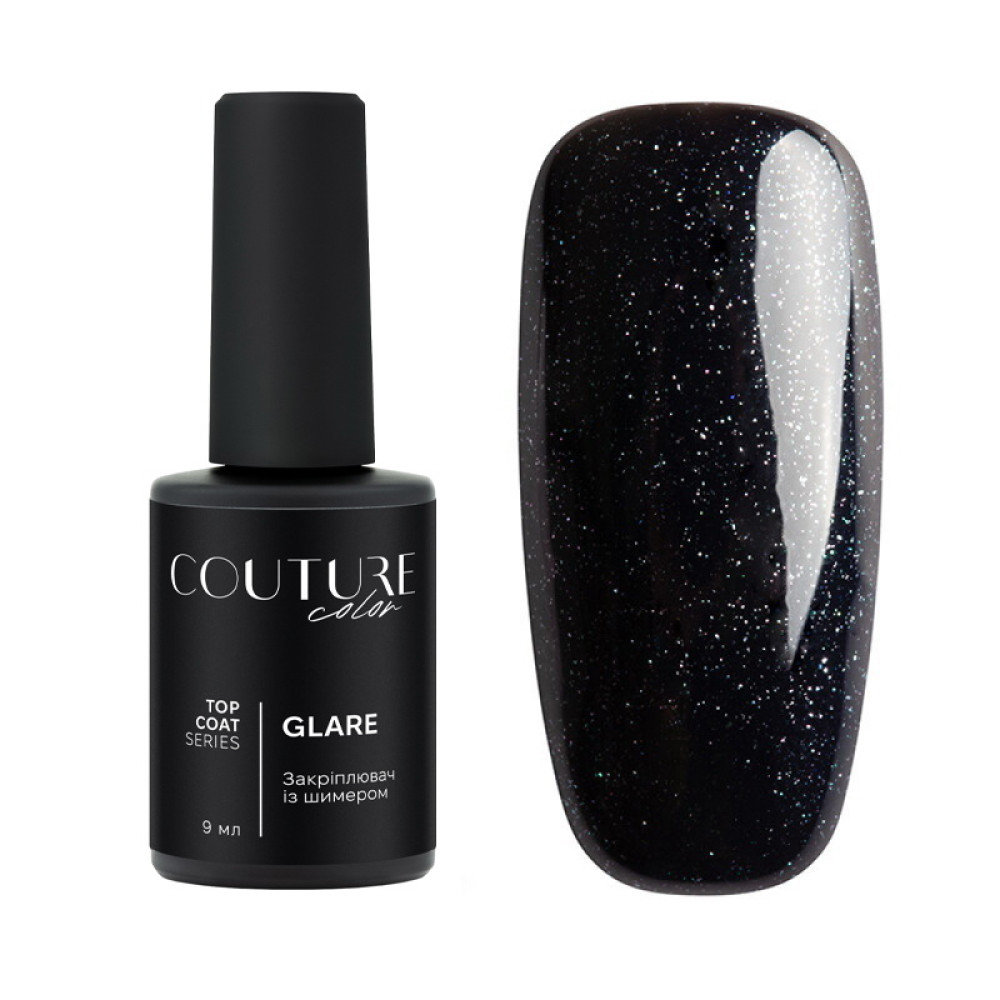 Топ для гель-лаку без липкого шару Couture Color Glare Top Coat 02 із сріблястими шимерами 9 мл