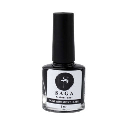 Лак-краска для стемпинга с липким слоем Saga Professional Stamping Paint With Sticky Layer черный. 8 мл