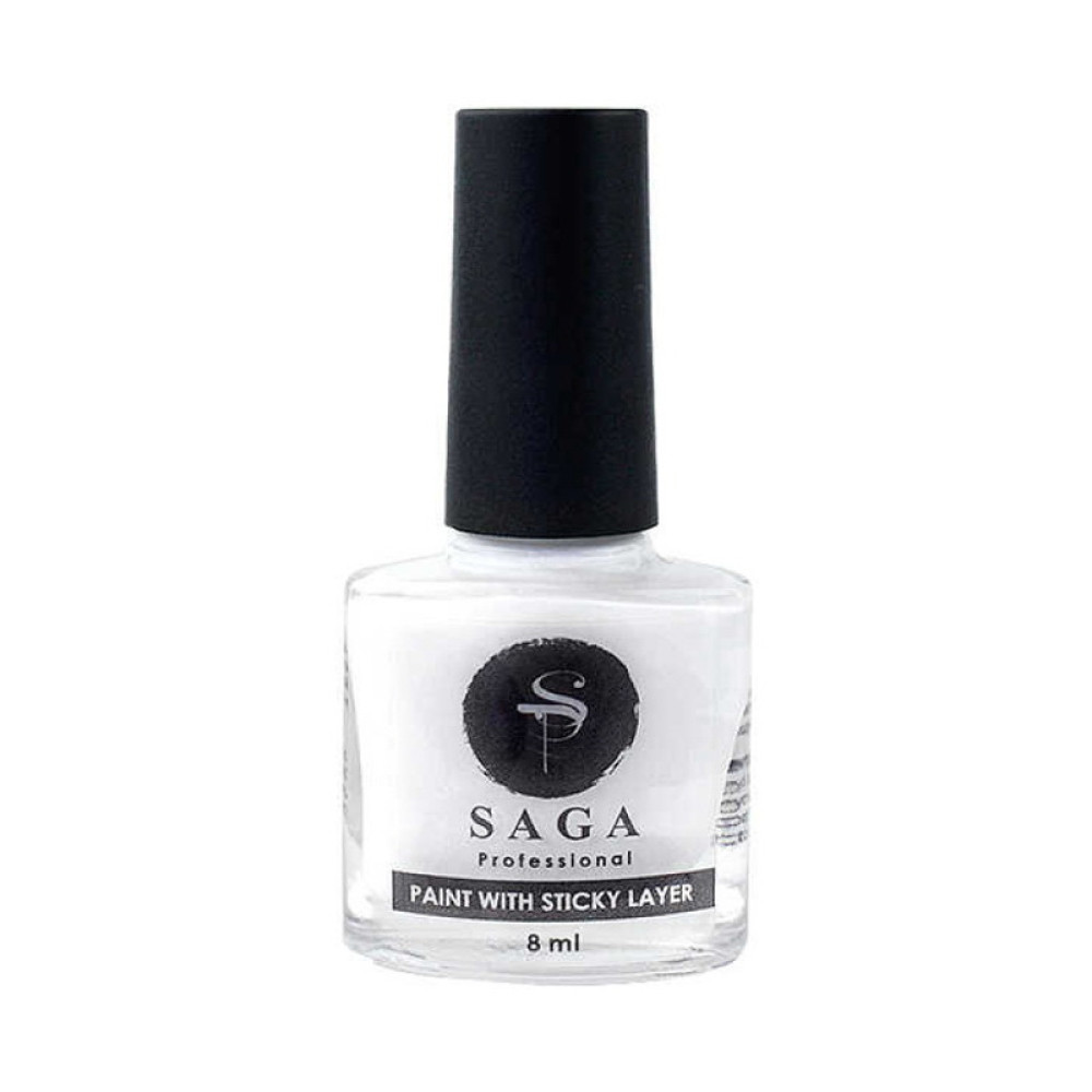 Лак-краска для стемпинга с липким слоем Saga Professional Stamping Paint With Sticky Layer белый. 8 мл