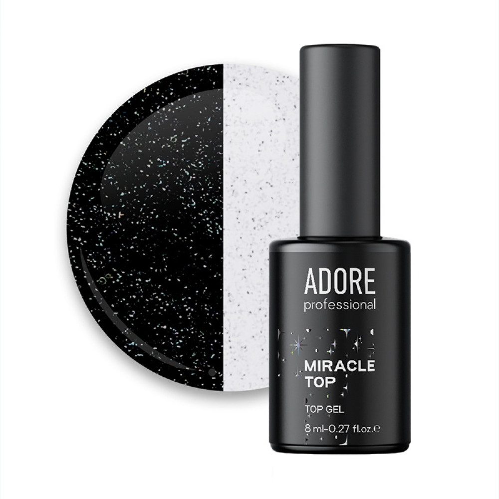 Топ для гель-лаку без липкого шару Adore Professional Miracle Top 04 Silver Shimmer з срібними блискітками. 8 мл