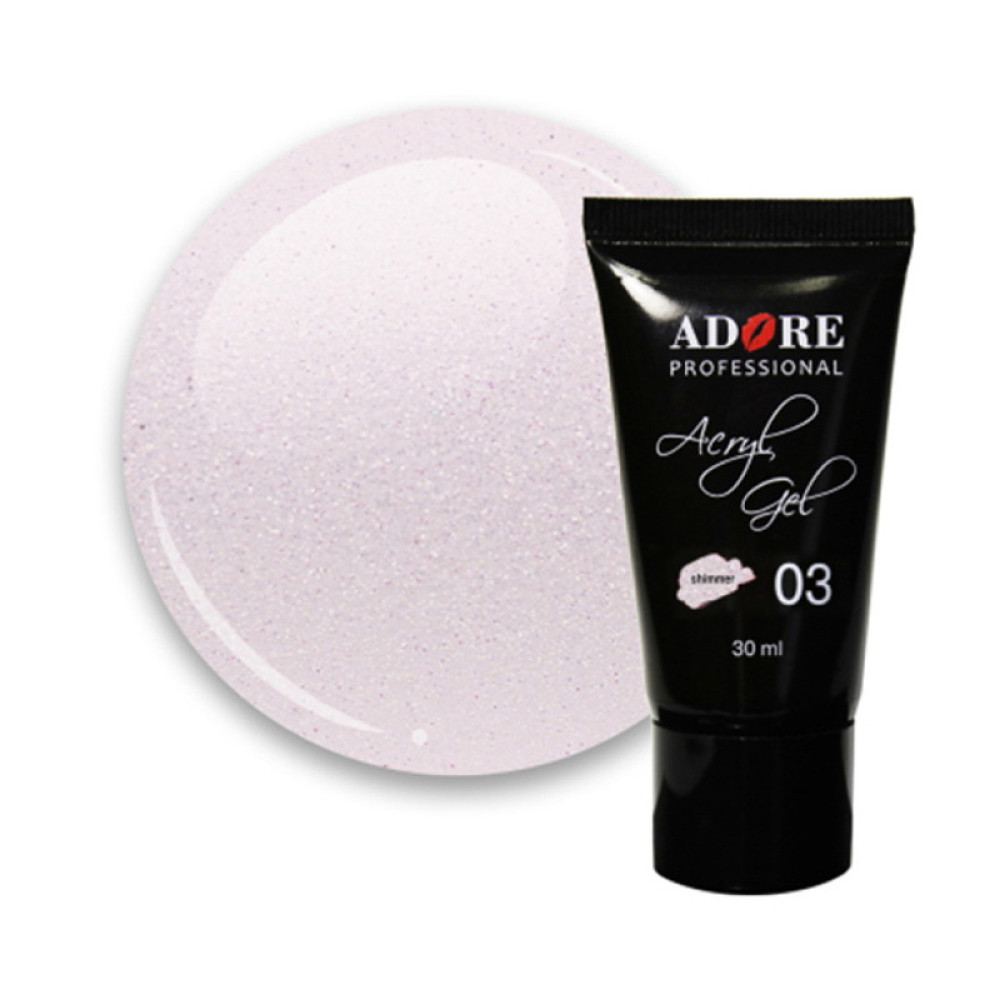 Акрил-гель Adore Professional Acryl Gel Shimmer 03 Pink Comet. молочный с мелким розовым шиммером. 30 мл