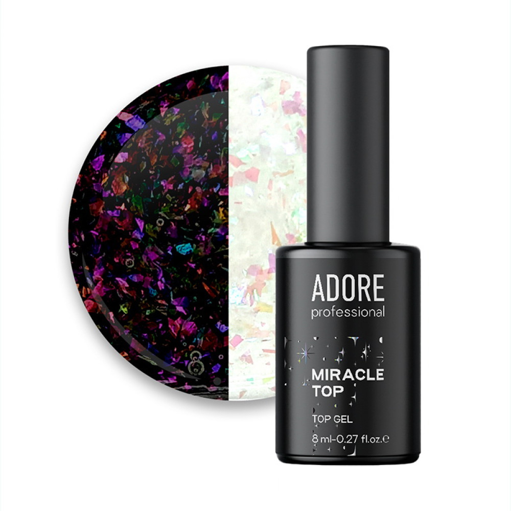 Топ для гель-лаку без липкого шару Adore Professional Miracle Top 08 Pink Yuki з рожевими пластівцями Юкі. 8 мл