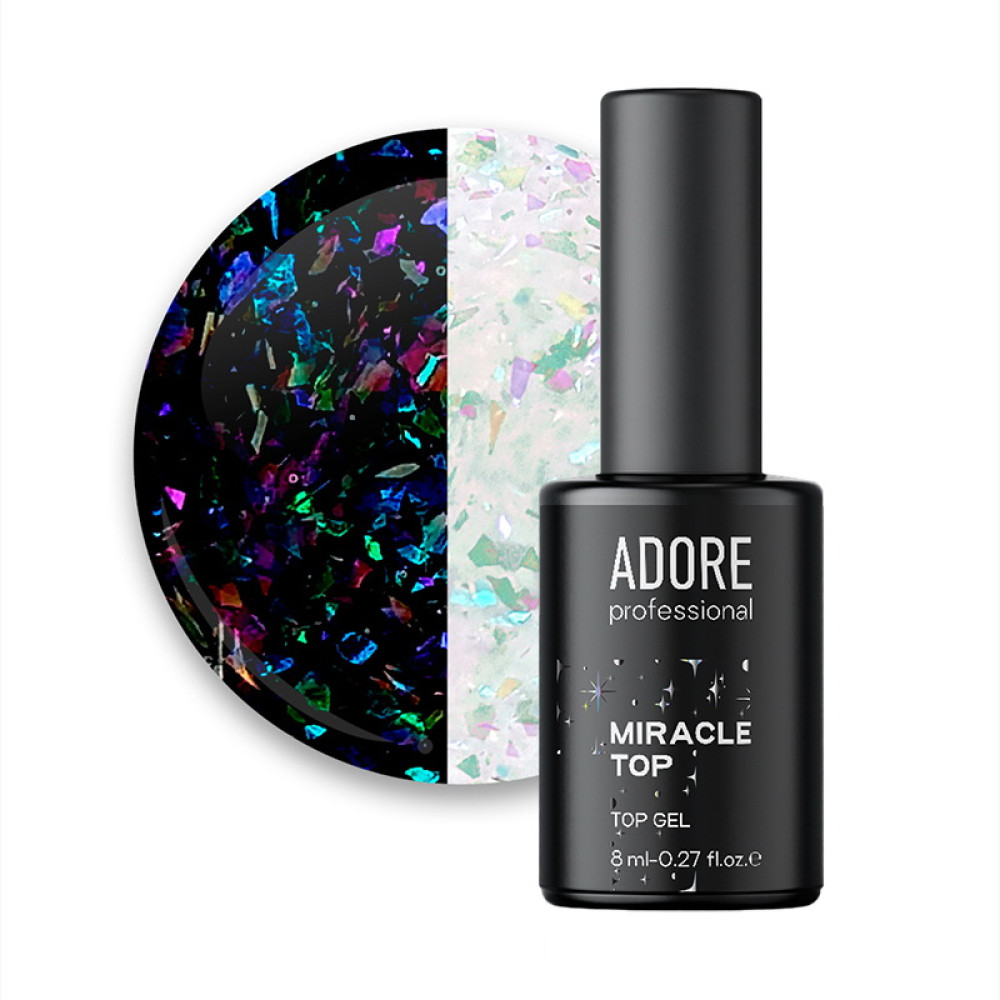 Топ для гель-лаку без липкого шару Adore Professional Miracle Top 09 Blue Yuki з бірюзовими пластівцями Юкі. 8 мл