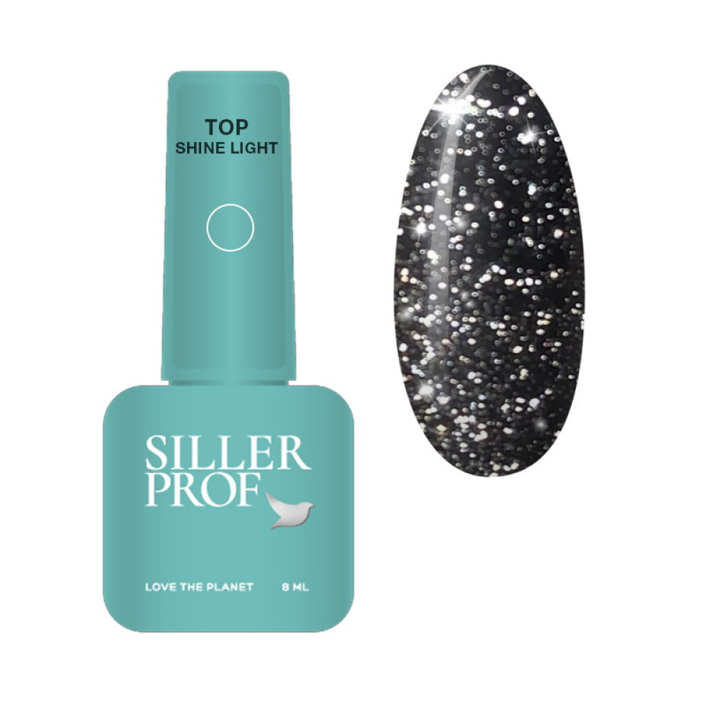 Топ для гель-лаку без липкого шару Siller Professional Top Shine Light No Wipe світловідбиваючий. 8 мл