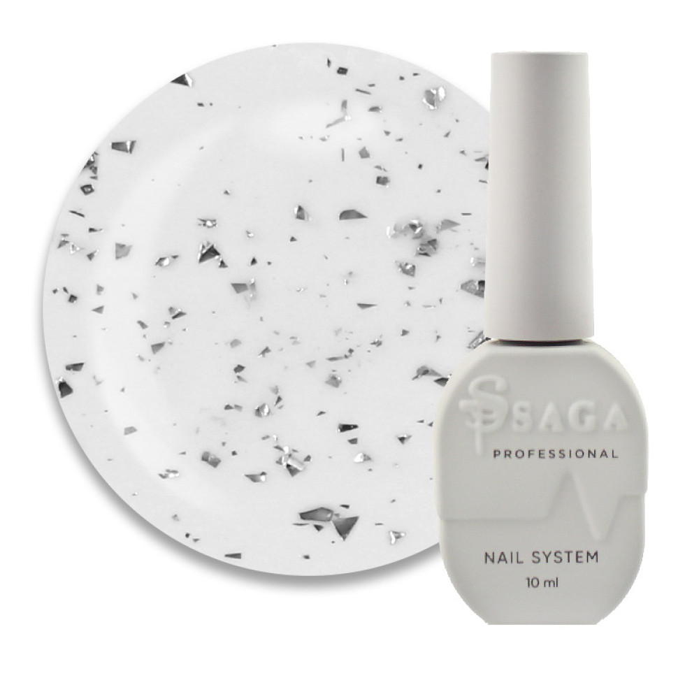 База цветная Saga Professional Leaf Base 002 бело-серый с серебряными хлопьями потали 9 мл