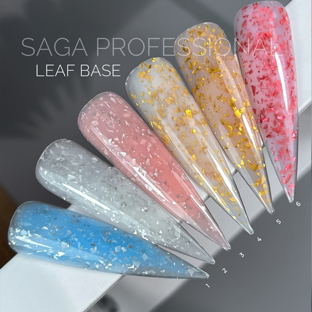 База кольорова Saga Professional Leaf Base 003 розовий з срібними пластівцями поталі. 9 мл