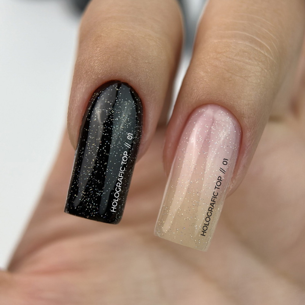 Топ для гель-лаку без липкого шару Siller Professional Top Shine Holografic No Wipe 01 зі срібними голографічними частинками 8 мл