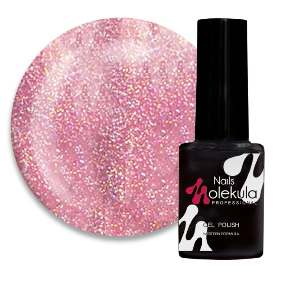 Гель-лак Nails Molekula 138 розовый с голографическими блестками. 6 мл