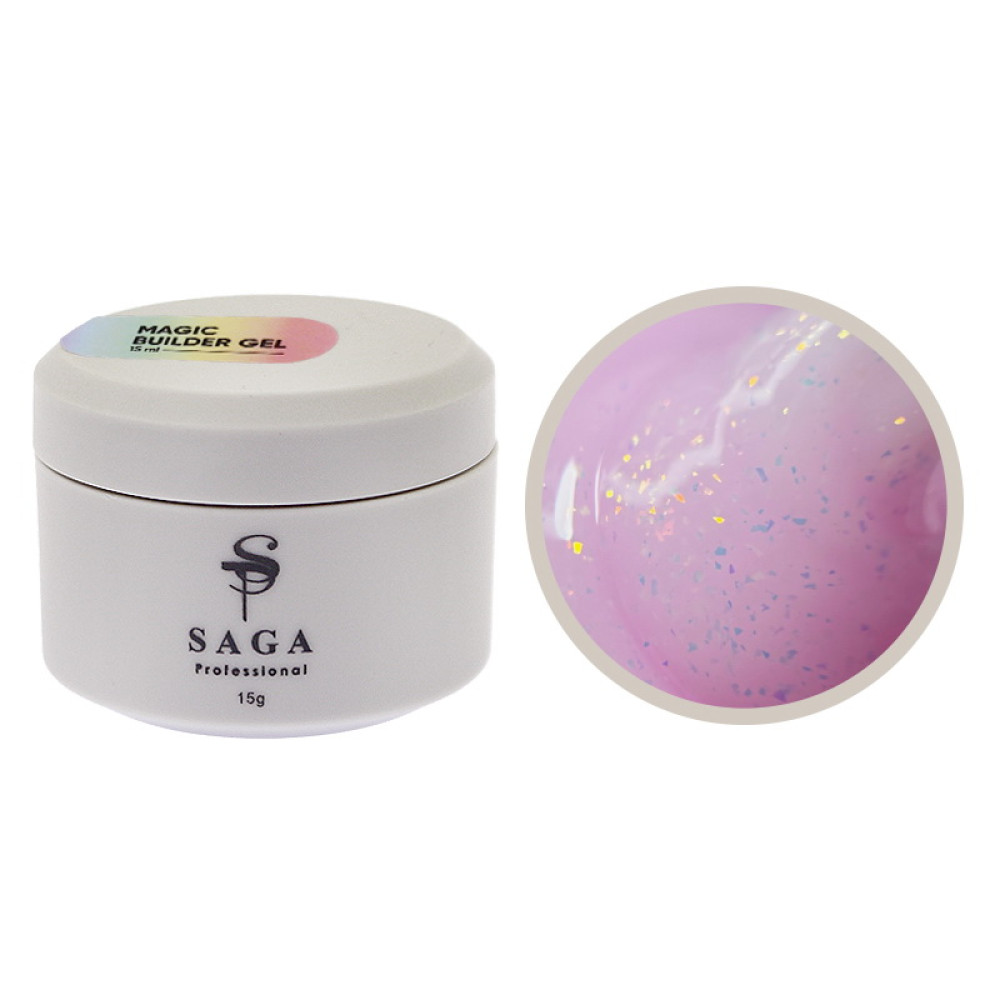 Гель для нарощування Saga Professional Magic Builder Gel 06 бузково-рожевий з пластівцями поталі 15 мл
