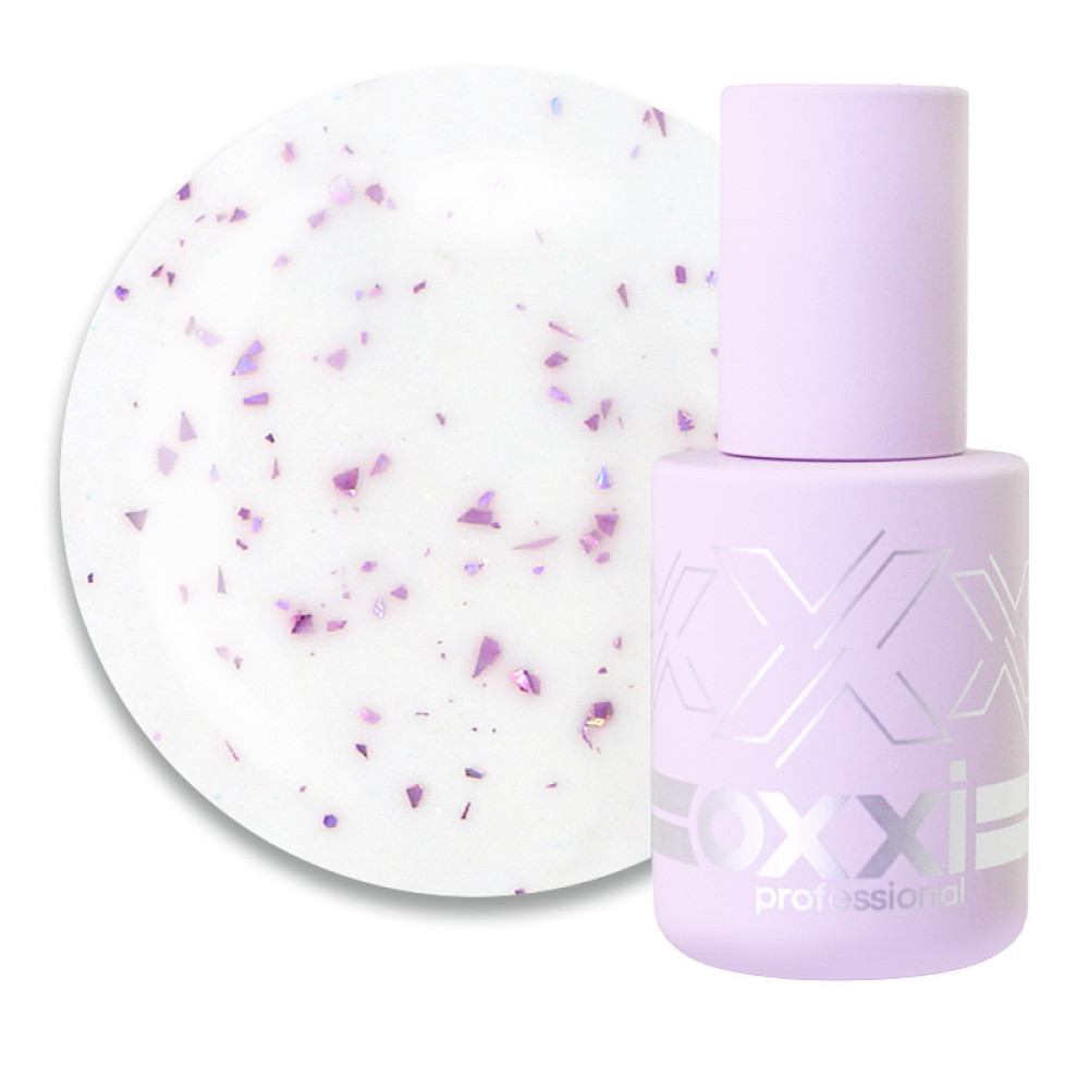 База камуфлирующая Oxxi Professional Lovely Base 002. молочный с розовой поталью и шиммером. 10 мл