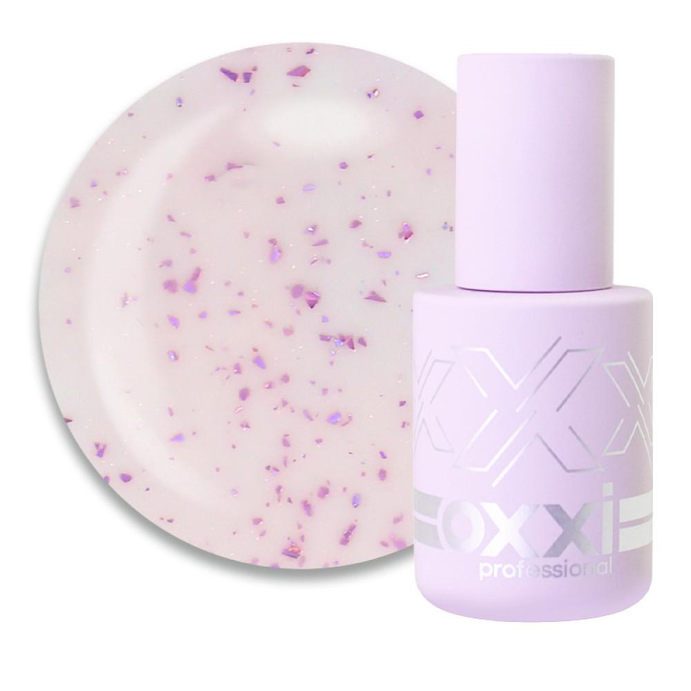 База камуфлююча Oxxi Professional Lovely Base 004. абрикосово-рожевий з рожевою поталлю та шимером. 10 мл
