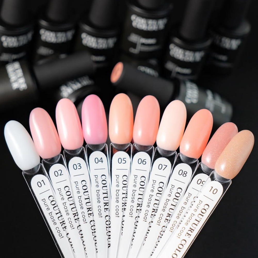 База камуфлирующая каучуковая для гель-лака Couture Color Pure Base Coat 07. кокосово-розовый с шиммером. 9 мл