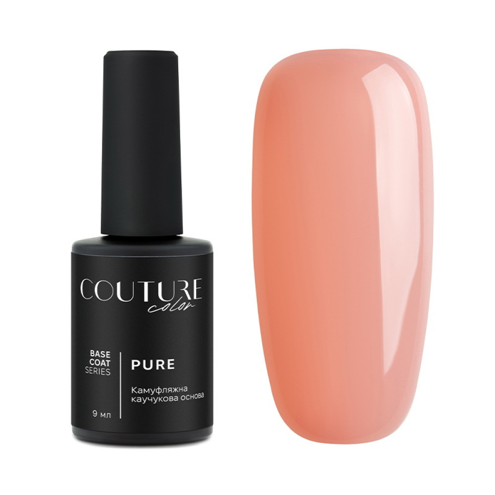 База камуфлирующая каучуковая для гель-лака Couture Color Pure Base Coat 06. полупрозрачный розовый нюд. 9 мл