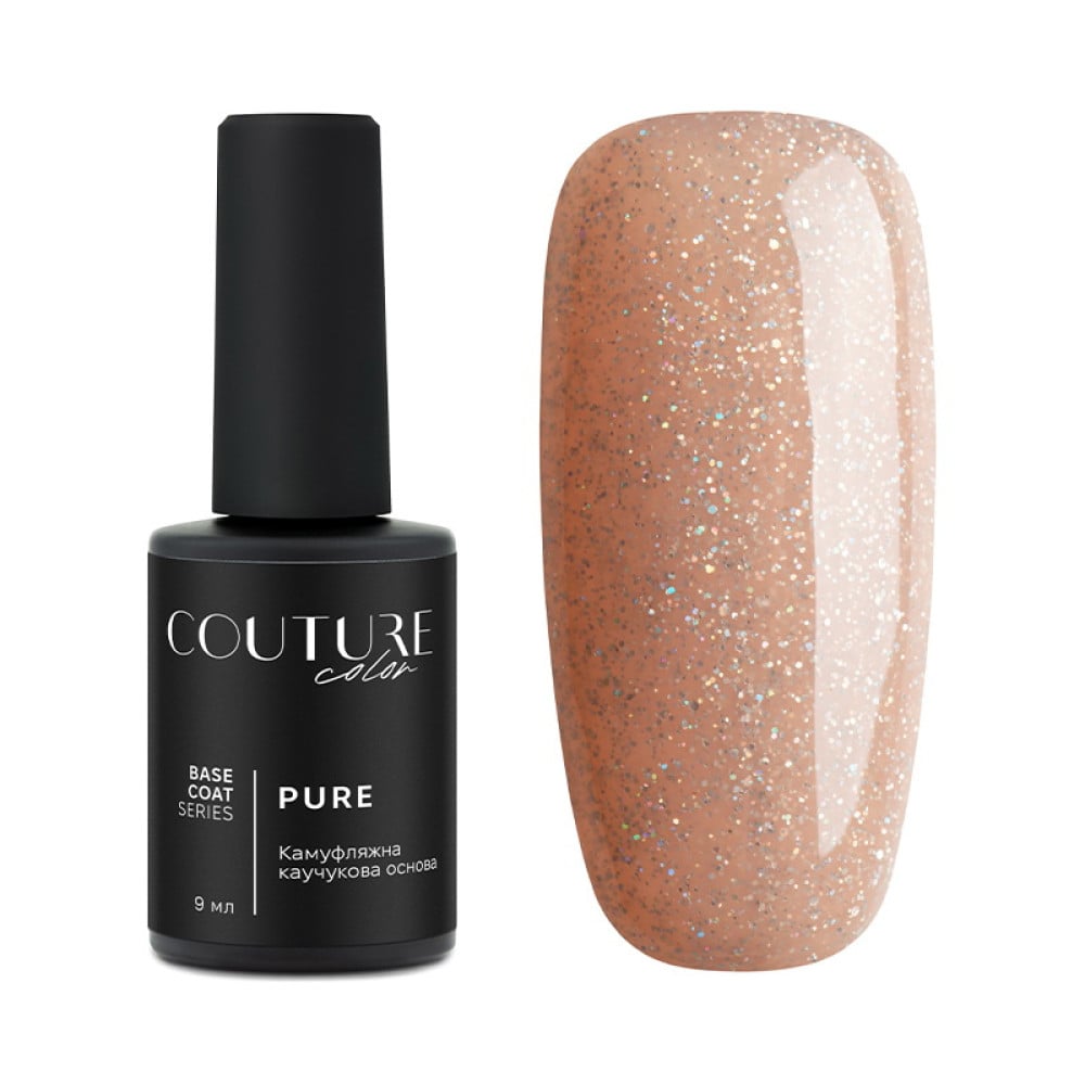 База камуфлююча каучукова для гель-лаку Couture Color Pure Base Coat 10 рожевий нюд із шимером 9 мл