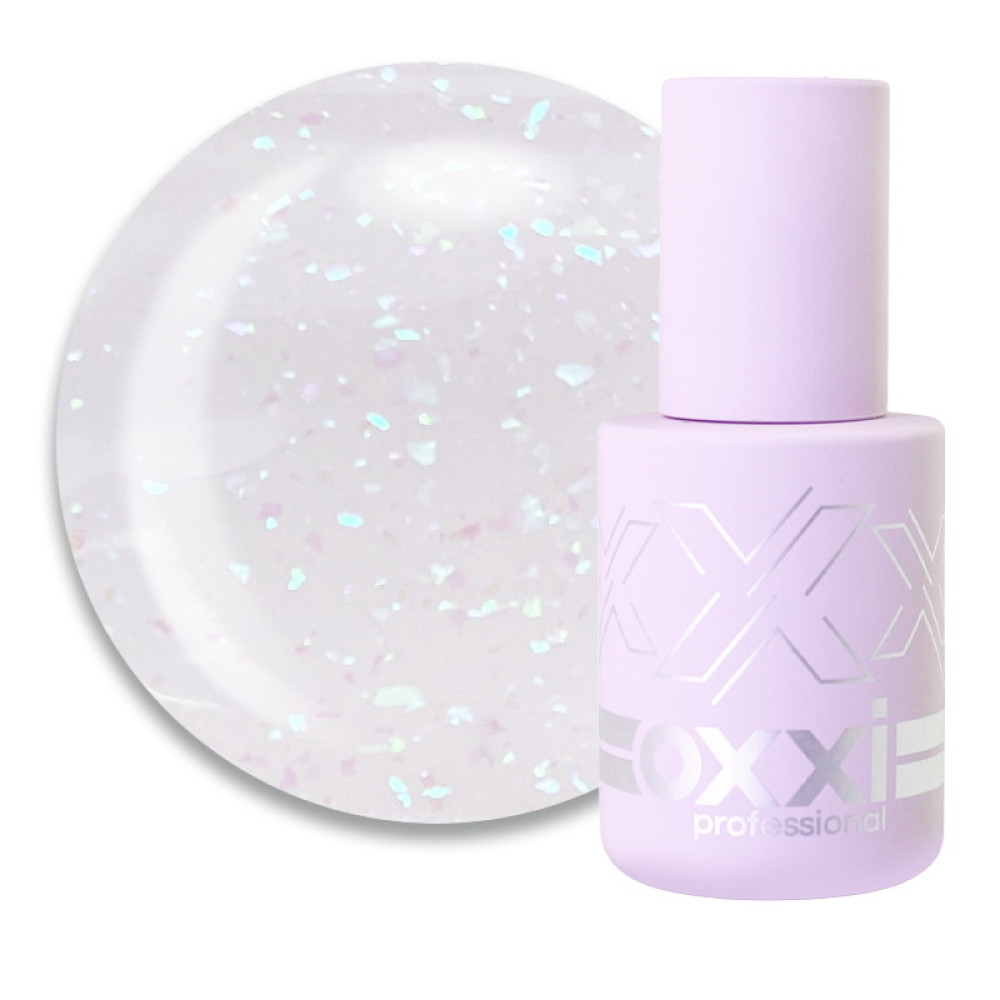 База камуфлирующая для гель-лака Oxxi Professional Sharm Cover Base Coat 002 прозрачно-молочный с брюзово-мятными шиммерами. 10 мл