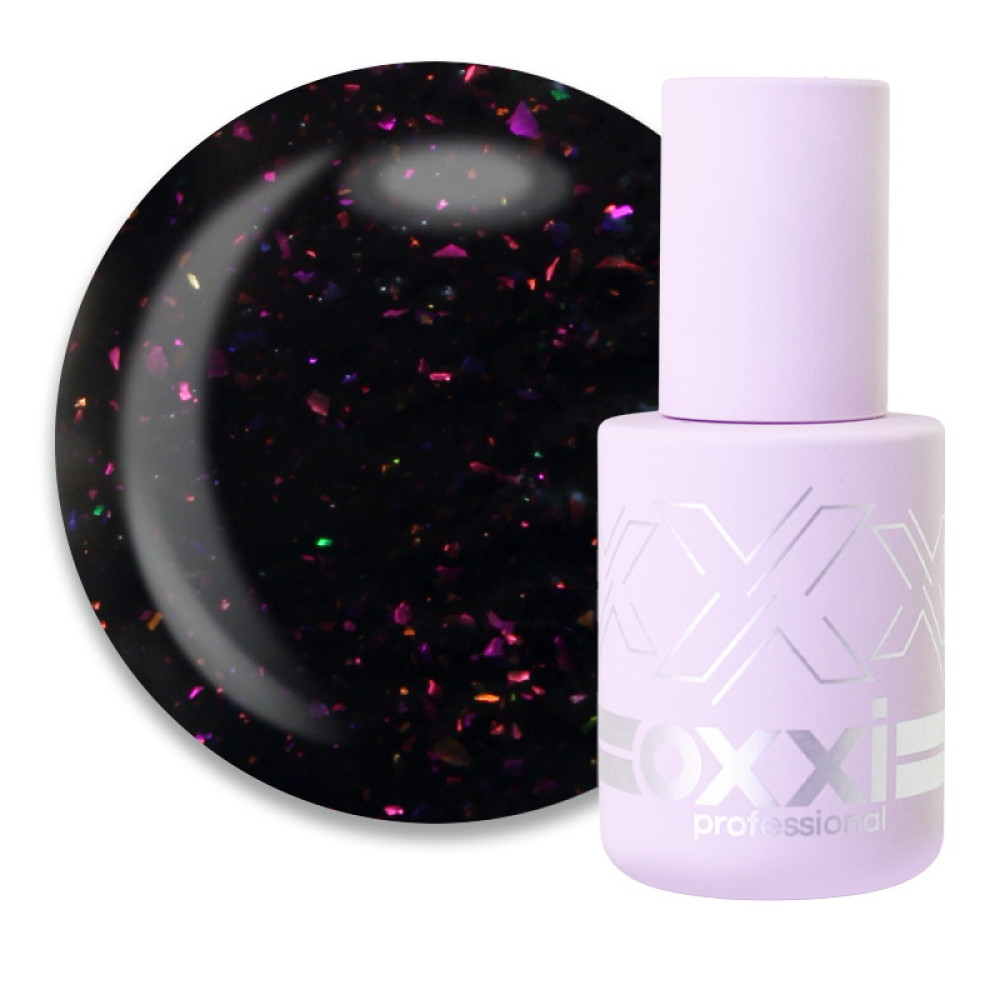 База камуфлирующая для гель-лака Oxxi Professional Sharm Cover Base Coat 006 черный с персиковыми. розовыми и сиреневыми шиммерами