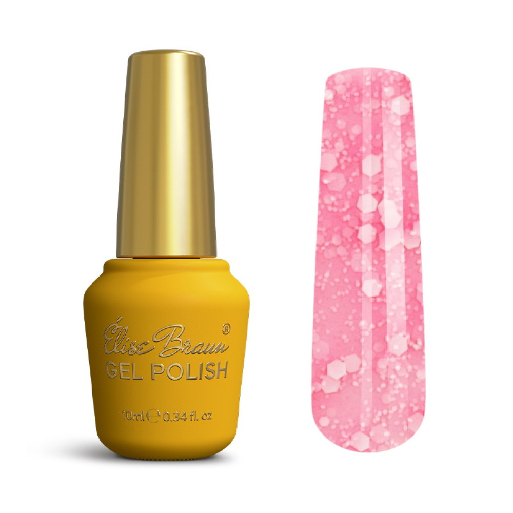 База камуфлююча для гель-лаку Elise Braun Cover Base Coat 86. рожевий барбі з конфетті шестигранниками. 10 мл
