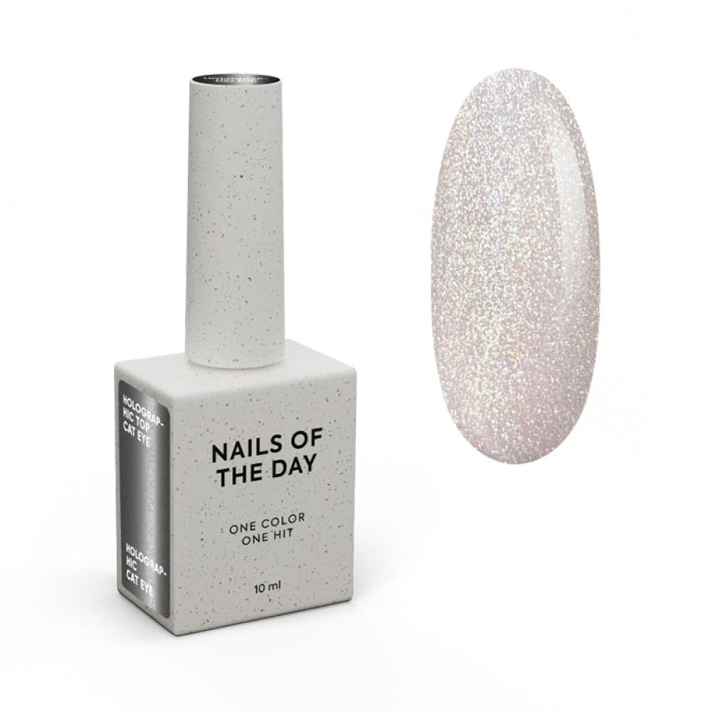 Топ голографічний без липкого шару Nails Of The Night Holographic Cat Eye Top з ефектом котячого ока. 10 мл