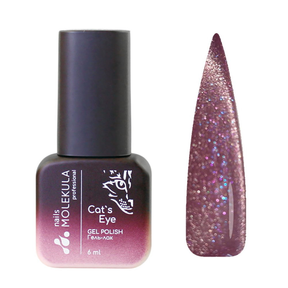 Гель-лак Nails Molekula 9D Cats Eye 917 лиловая роза с серебристым бликом 6 мл