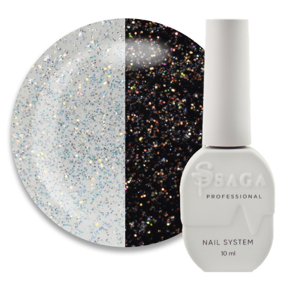 Топ для гель-лаку без липкого шару Saga Professional Top Crush 09 з золотисто-персиковими мерехтливими блискітками 10 мл