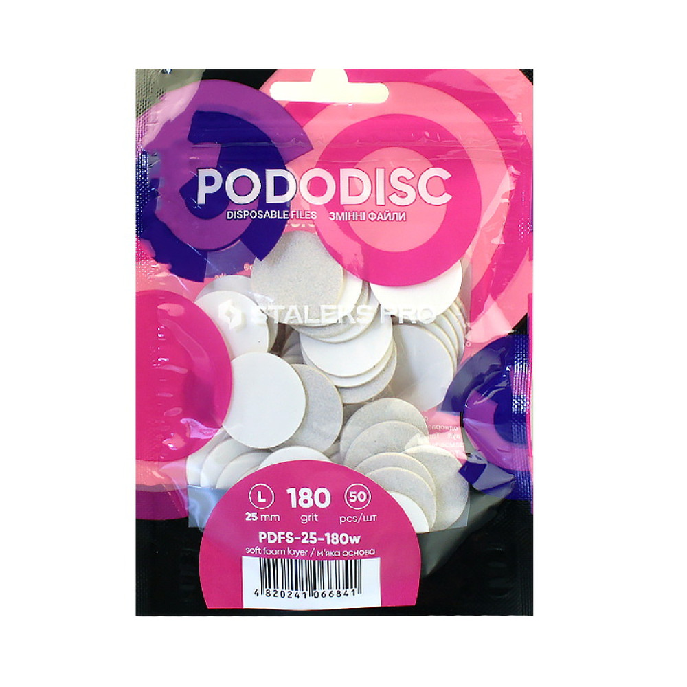 Змінні файли для педикюрного диска Staleks PRO Pododisc L D 25 мм 180 грит на м’якій основі 50 шт колір білий