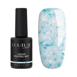 Жидкий полигель Couture Color Liquid Polygel 07 молочный с белыми конфетти и серебристой и бирюзовой поталью 9 мл