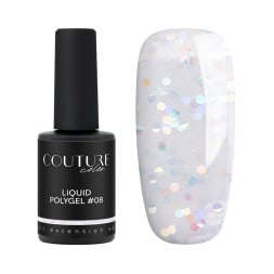 Жидкий полигель Couture Color Liquid Polygel 08 полупрозрачный молочный с фольгированными конфетти 9 мл