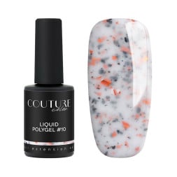 Жидкий полигель Couture Color Liquid Polygel 10 молочный с черной и персиковой поталью 9 мл