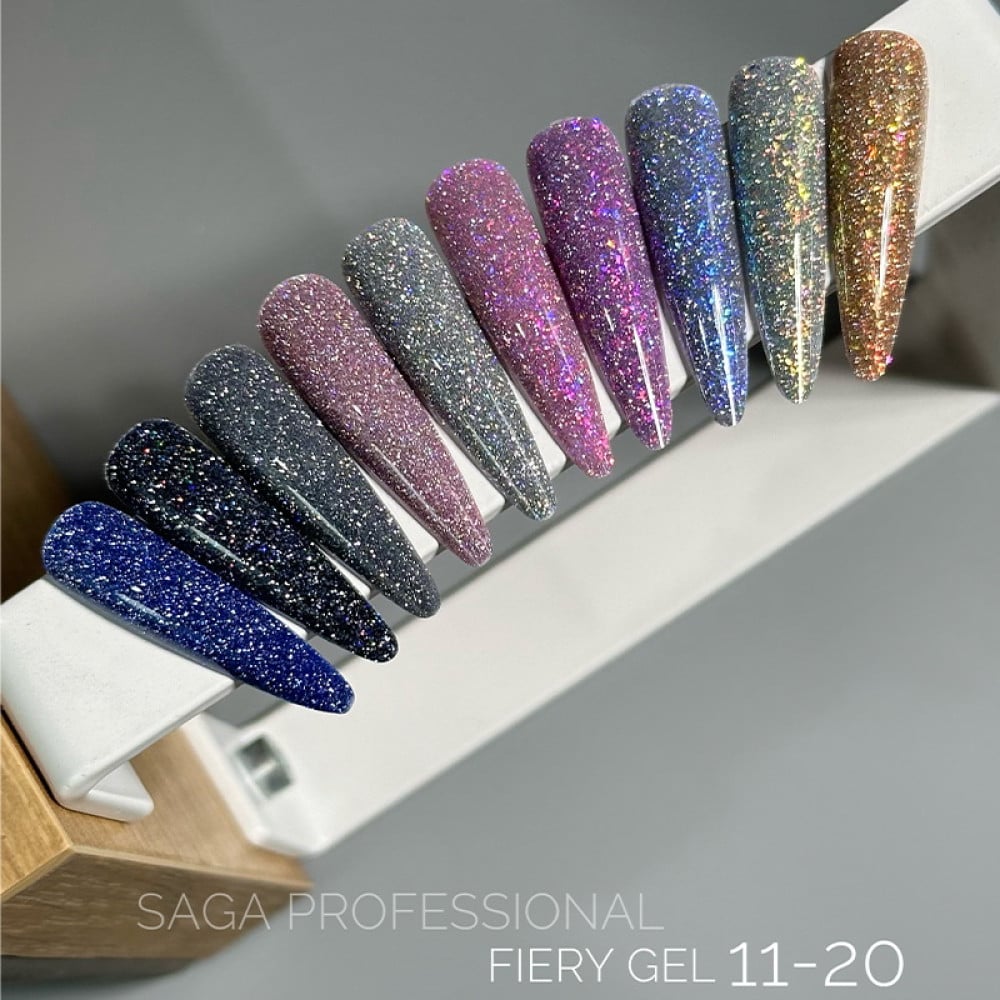 Гель-лак Saga Professional Fiery Gel 18 фантастичний сірий зі світловідбиваючими шиммерами та блискітками 10 мл