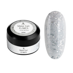 Гель F.O.X Shine Gel Flakes 006 для укрепления ногтей молочный с серебряной поталью 15 мл