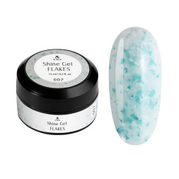 Гель F.O.X Shine Gel Flakes 007 для укрепления ногтей молочный с бирюзовой и серебряной поталью 15 мл