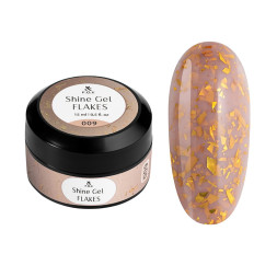 Гель F.O.X Shine Gel Flakes 009 для укрепления ногтей нежный молочно-розовый с серебряной поталью 15 мл