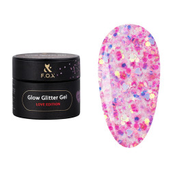 Глітерний гель F.O.X Glow Glitter Gel Love Edition 012 мікс голографічних сердець. зірочок і шестикутників із переливом у відтінка