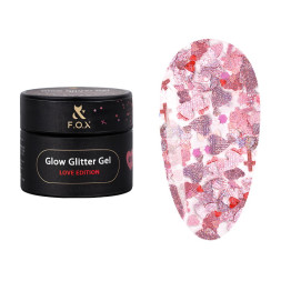 Глітерний гель F.O.X Glow Glitter Gel Love Edition 013 рожеві голографічні сердечка різного розміру з хрестиками 5 мл