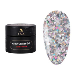 Глітерний гель F.O.X Glow Glitter Gel Love Edition 014 сріблясті сердечка з райдужним переливом 5 мл