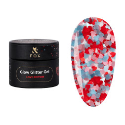 Глітерний гель F.O.X Glow Glitter Gel Love Edition 015 мікс червоних. блакитних і рожевих сердечок 5 мл