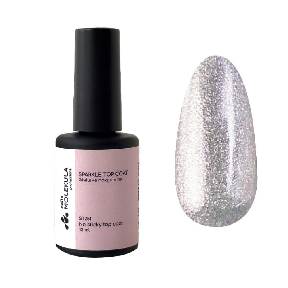 Топ для гель-лака без липкого слоя Nails Molekula Sparkle No Sticky Top ST251 с блестками розовый 12 мл