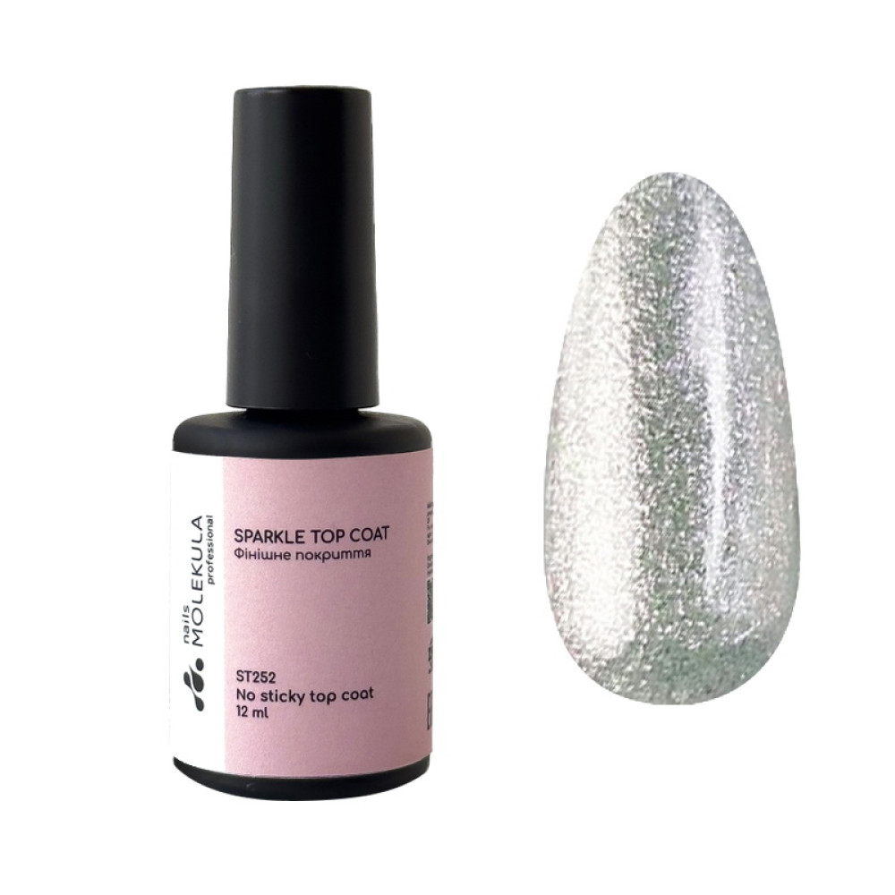 Топ для гель-лака без липкого слоя Nails Molekula Sparkle No Sticky Top ST252 с блестками золотисто-зеленый 12 мл