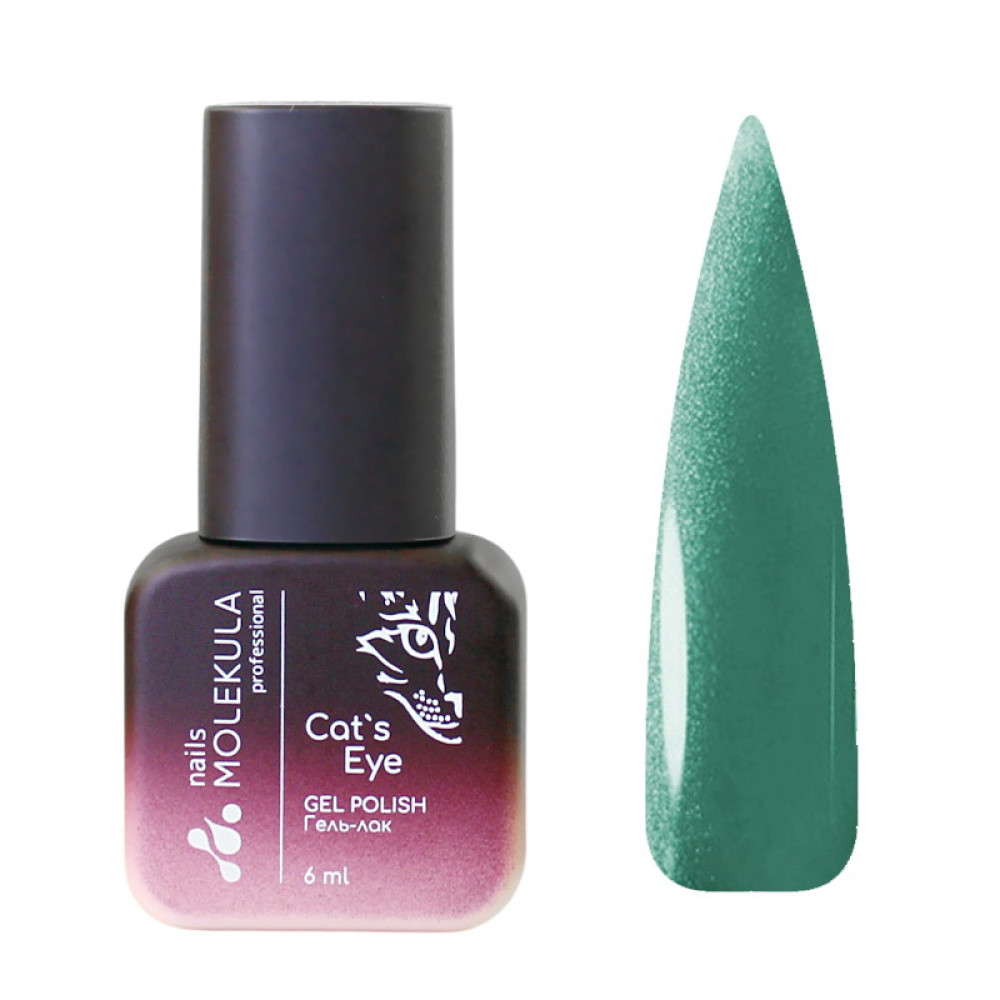 Гель-лак Nails Molekula Ceramic Cats Eye CC04 зелено-бірюзовий з шимером 6 мл