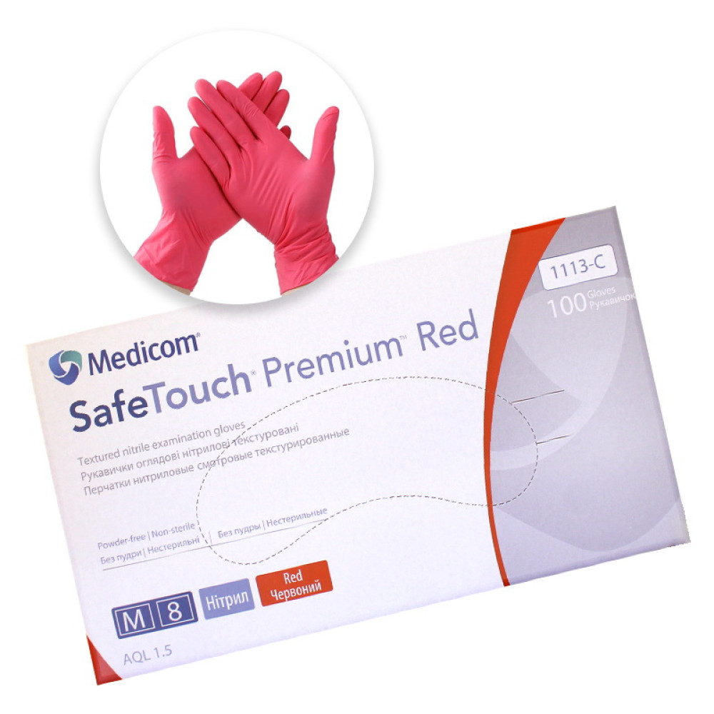 Перчатки нитриловые Medicom Red (M) 1113-C плотность 4.2 г красные в упаковке 50 пар