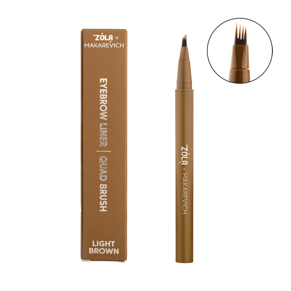 Лайнер для бровей ZOLA Makarevich Eyebrow Liner Light Brown с квадро-кистью светло-коричневый